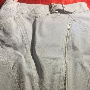 Light Gray Leather Zip Front Skirt with Buckle